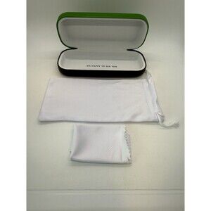 KATE SPADE HARD LARGE GREEN CLAMSHELL EYEGLASSES CASE, MICROFIBER POUCH & CLOTH